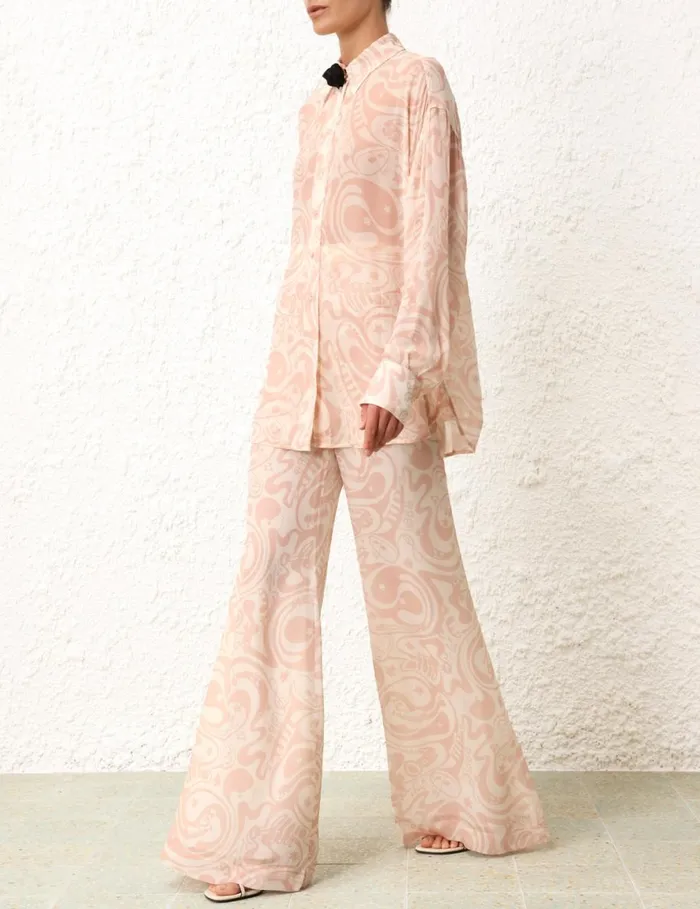 Women Shorts and Pants Zimmermann Matchmaker Flare Pant Pinkcream Abstract Musical