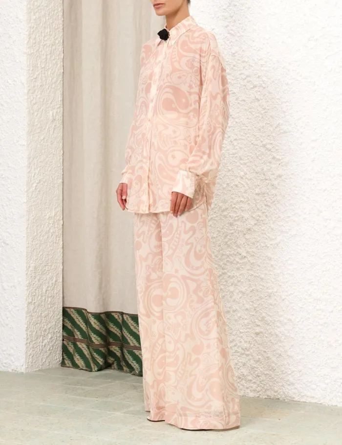 Women Shorts and Pants Zimmermann Matchmaker Flare Pant Pinkcream Abstract Musical