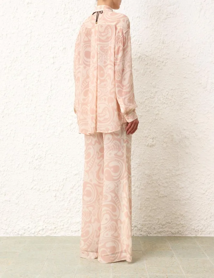 Women Shorts and Pants Zimmermann Matchmaker Flare Pant Pinkcream Abstract Musical