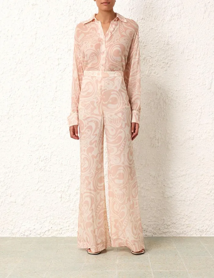 Women Shorts and Pants Zimmermann Matchmaker Flare Pant Pinkcream Abstract Musical