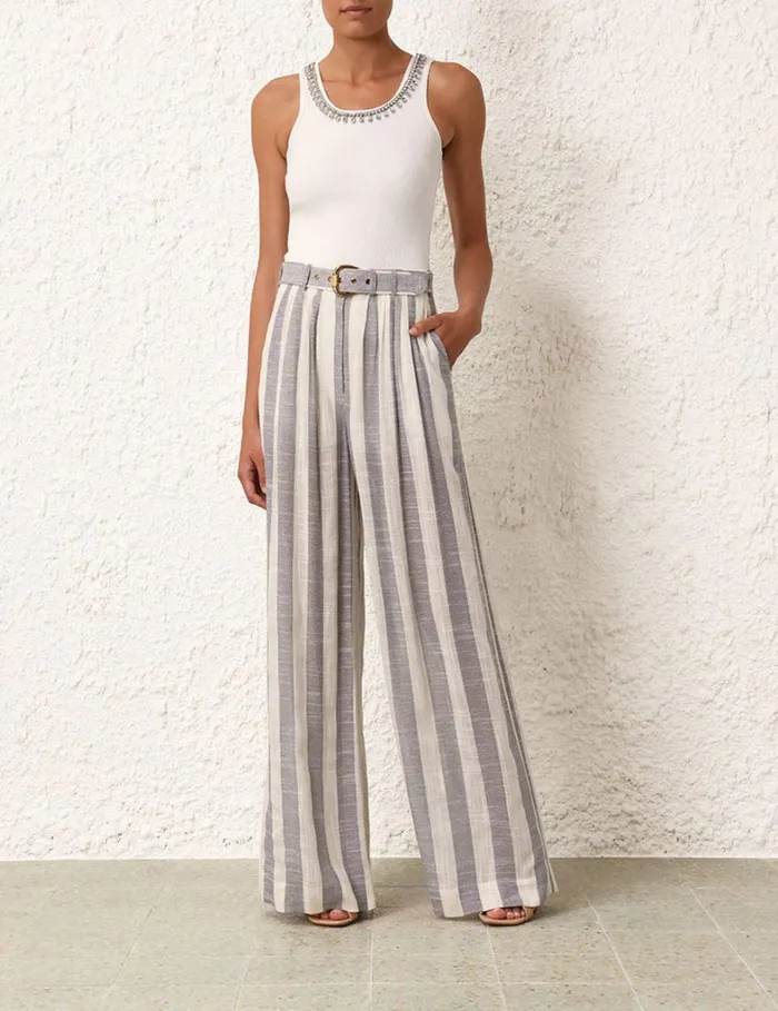 Women Shorts and Pants Zimmermann Matchmaker Pintuck Pant Bluecream Stripe