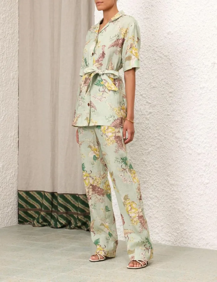 Women Shorts and Pants Zimmermann Matchmaker Straight Leg Pant Mint Tropical Floral