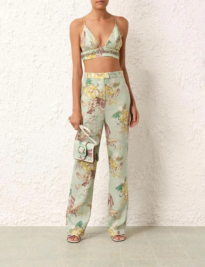 Women Shorts and Pants Zimmermann Matchmaker Straight Leg Pant Mint Tropical Floral