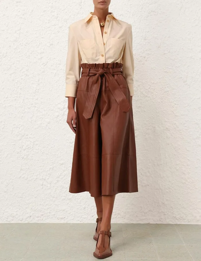 Women Shorts and Pants Zimmermann Natura Leather Cropped Pant Toffee
