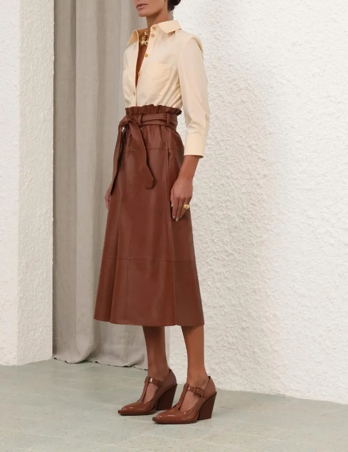 Women Shorts and Pants Zimmermann Natura Leather Cropped Pant Toffee
