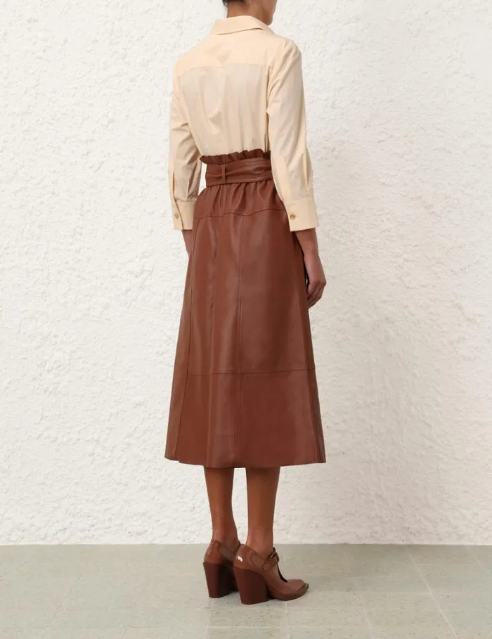 Women Shorts and Pants Zimmermann Natura Leather Cropped Pant Toffee