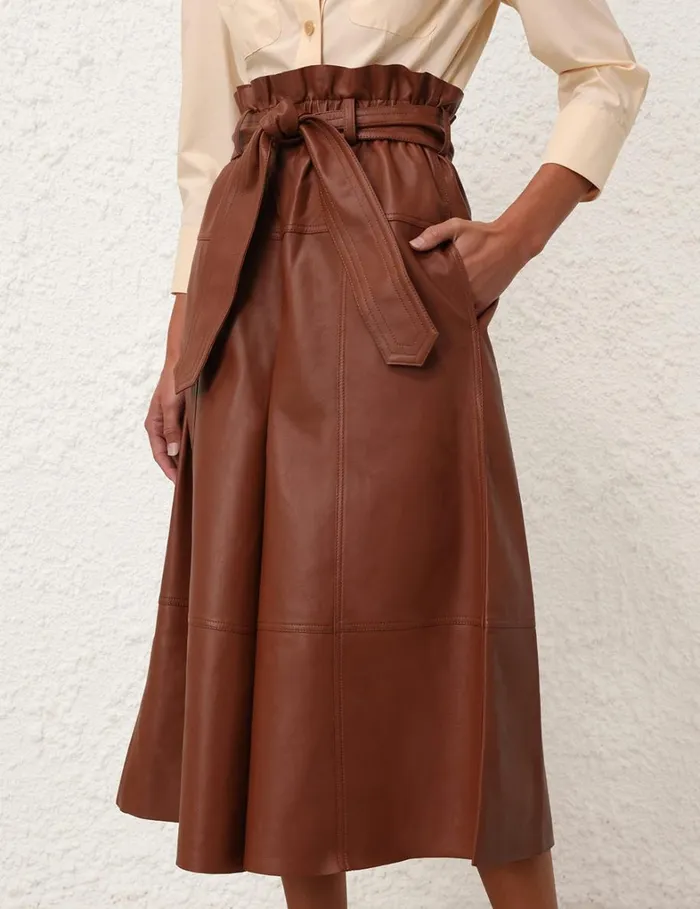Women Shorts and Pants Zimmermann Natura Leather Cropped Pant Toffee
