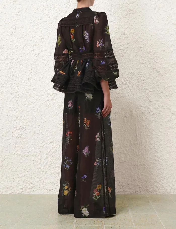 Women Shorts and Pants Zimmermann Natura Pintuck Lace Pant Multi Botanical Black
