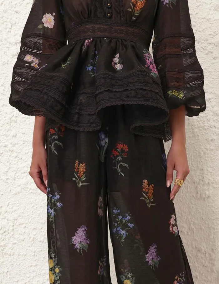 Women Shorts and Pants Zimmermann Natura Pintuck Lace Pant Multi Botanical Black