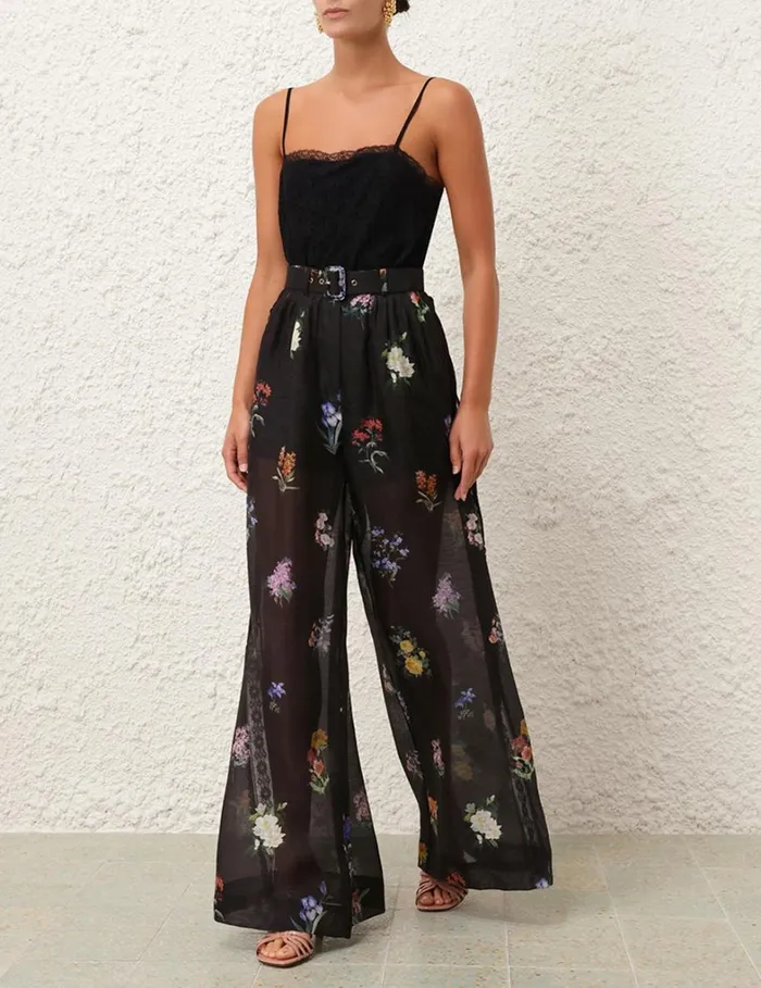 Women Shorts and Pants Zimmermann Natura Pintuck Lace Pant Multi Botanical Black