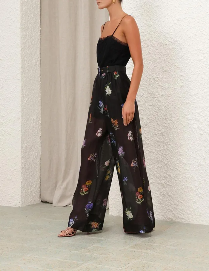 Women Shorts and Pants Zimmermann Natura Pintuck Lace Pant Multi Botanical Black