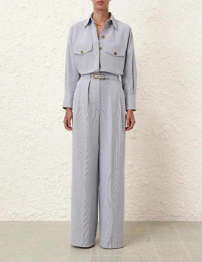 Women Shorts and Pants Zimmermann Natura Tuck Wide Leg Pant Micro Stripe