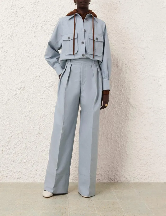 Women Shorts and Pants Zimmermann Natura Wide Leg Pant Chambray