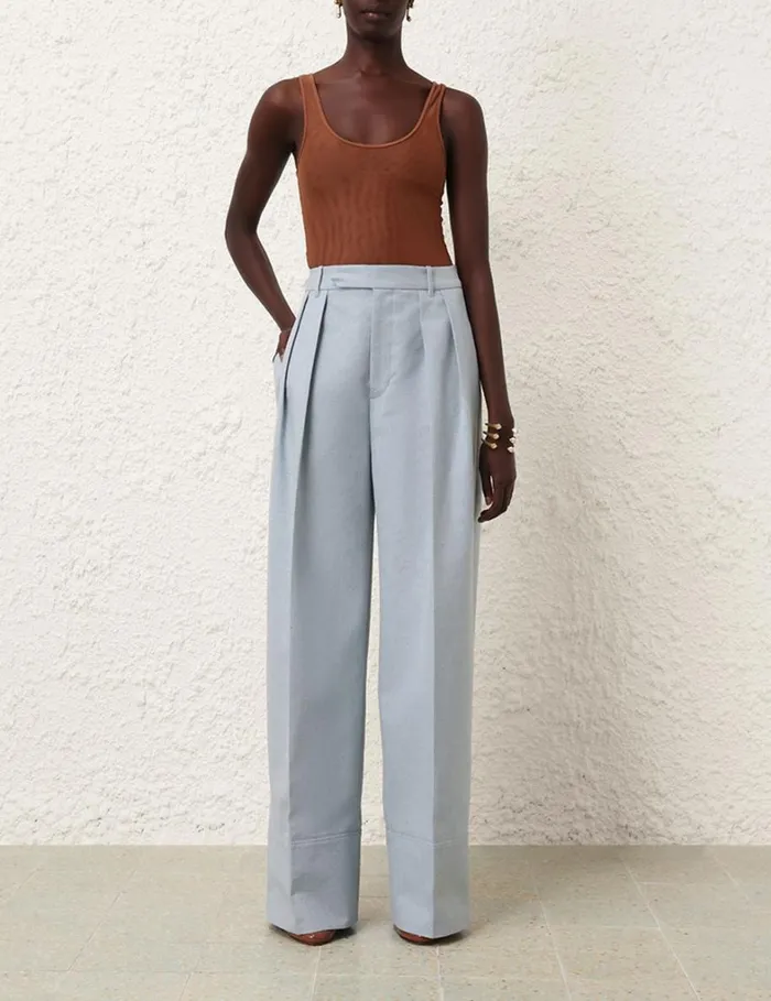 Women Shorts and Pants Zimmermann Natura Wide Leg Pant Chambray