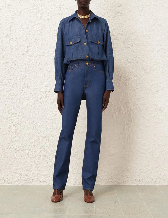Women Shorts and Pants Zimmermann Slim Straight Jean Railway Blue