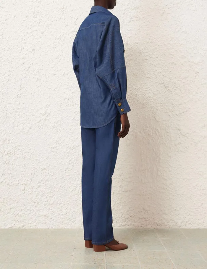 Women Shorts and Pants Zimmermann Slim Straight Jean Railway Blue