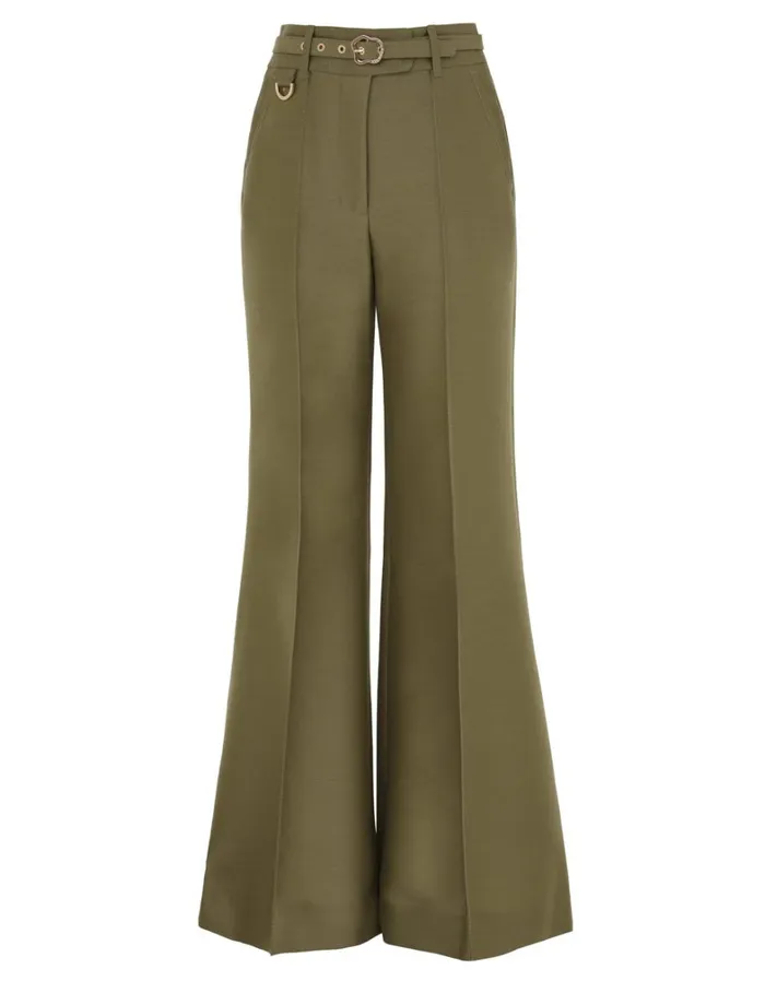 Women Shorts and Pants Zimmermann Tranquillity Flare Leg Pant Light Olive