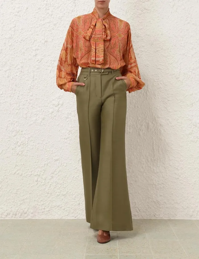 Women Shorts and Pants Zimmermann Tranquillity Flare Leg Pant Light Olive