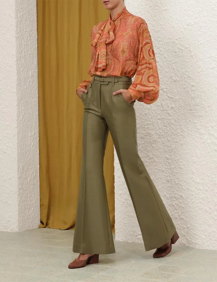 Women Shorts and Pants Zimmermann Tranquillity Flare Leg Pant Light Olive