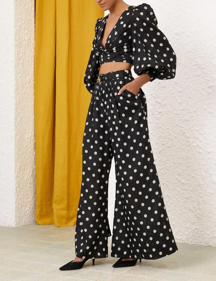 Women Shorts and Pants Zimmermann Tuck Pant Blackcream Dot