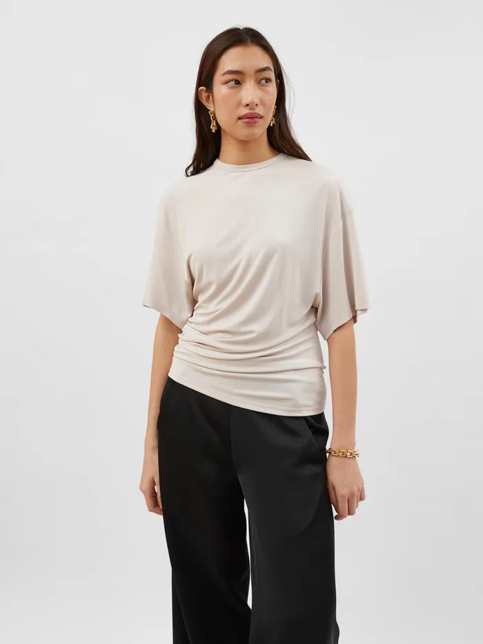 Women Side Cowl Waist Tee Putty The UNDONE Tops