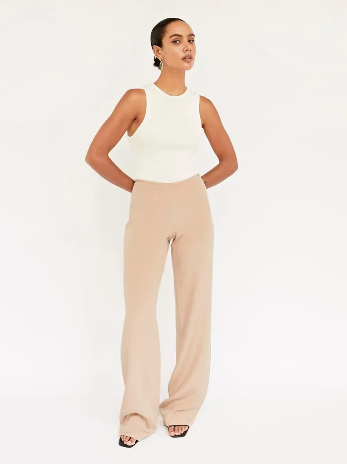 Women Silk Crepe Relaxed Pant Tan The UNDONE Pants