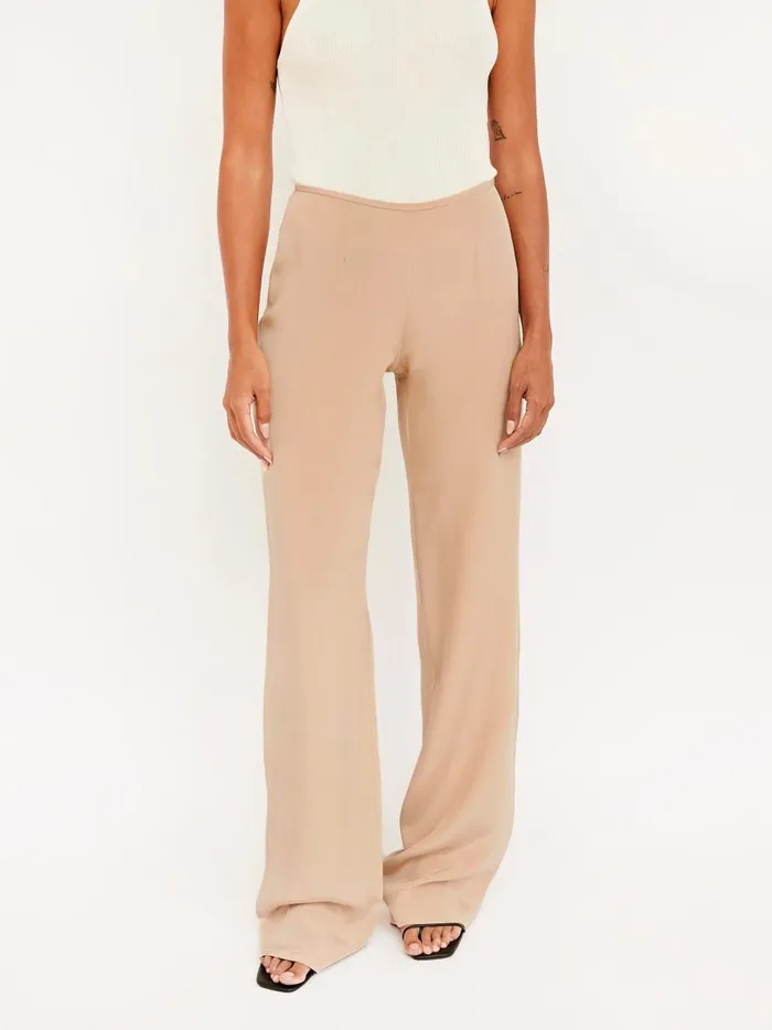 Women Silk Crepe Relaxed Pant Tan The UNDONE Pants