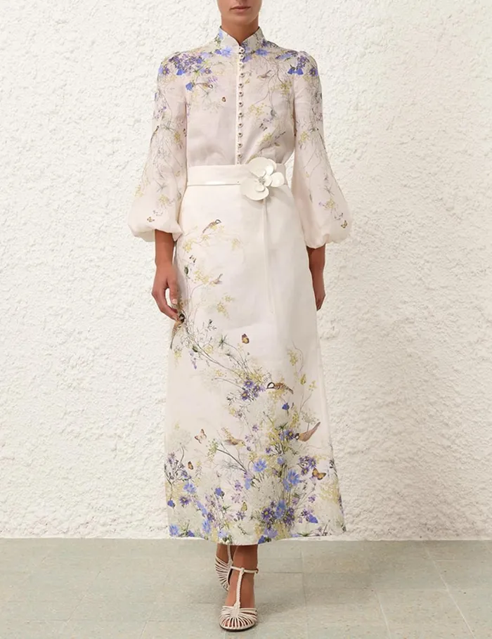 Women Skirts Zimmermann Harmony Pencil Midi Skirt Citrus Butterflies