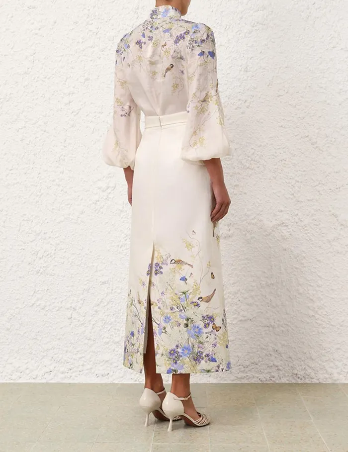 Women Skirts Zimmermann Harmony Pencil Midi Skirt Citrus Butterflies