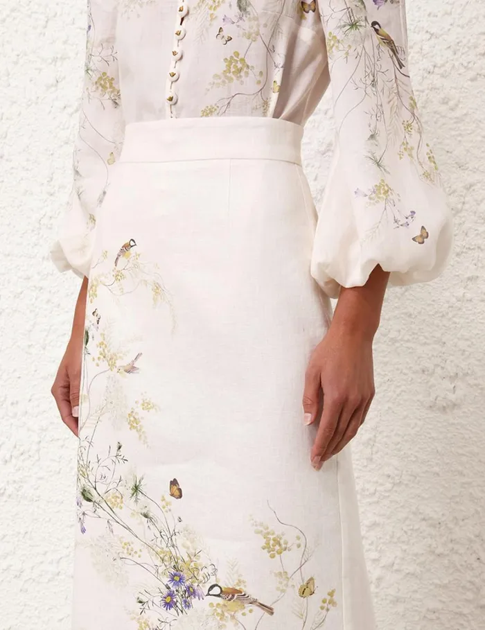 Women Skirts Zimmermann Harmony Pencil Midi Skirt Citrus Butterflies