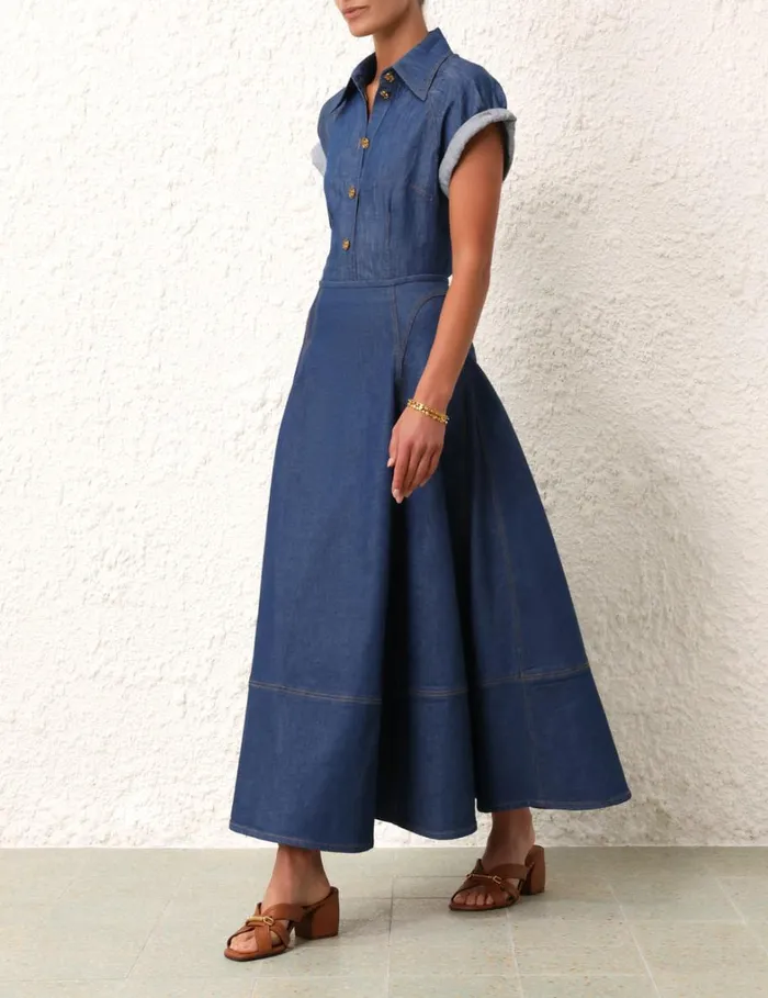 Women Skirts Zimmermann Matchmaker Denim Flare Skirt Railway Blue