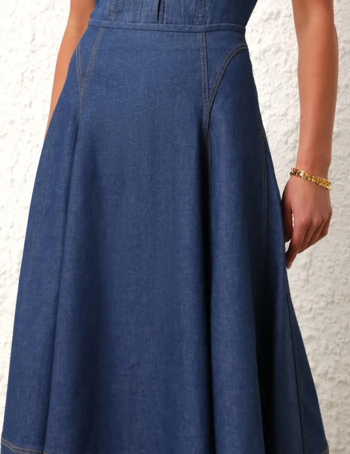 Women Skirts Zimmermann Matchmaker Denim Flare Skirt Railway Blue