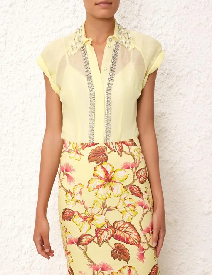 Women Skirts Zimmermann Matchmaker Diamante Skirt Yellow Hibiscus