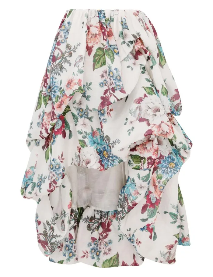 Women Skirts Zimmermann Matchmaker Drape Skirt Ivory Barkcloth Print