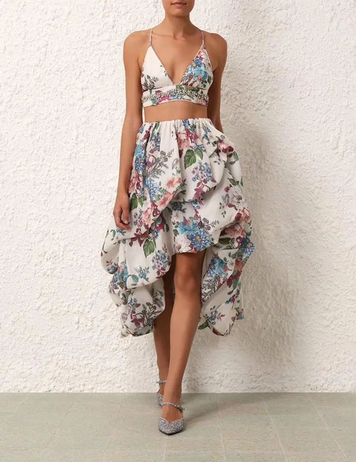Women Skirts Zimmermann Matchmaker Drape Skirt Ivory Barkcloth Print
