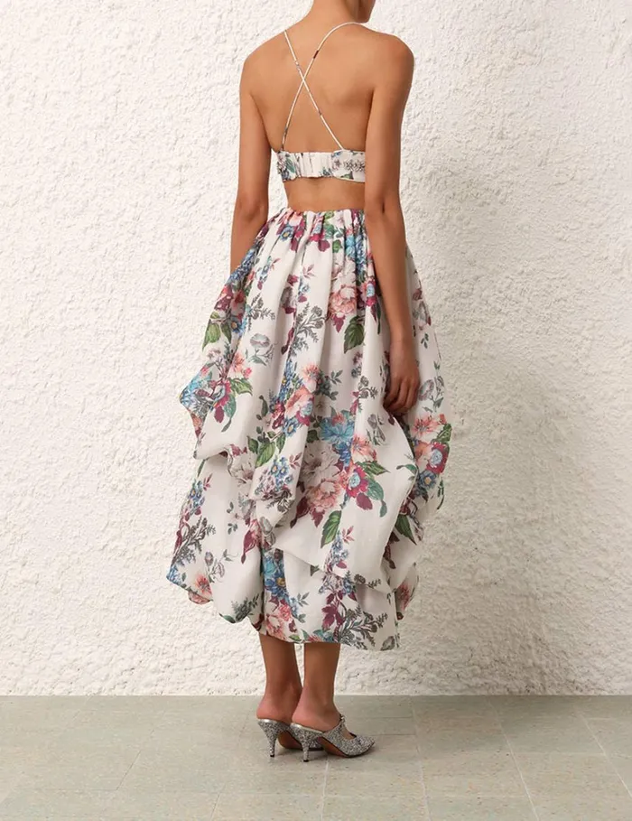 Women Skirts Zimmermann Matchmaker Drape Skirt Ivory Barkcloth Print