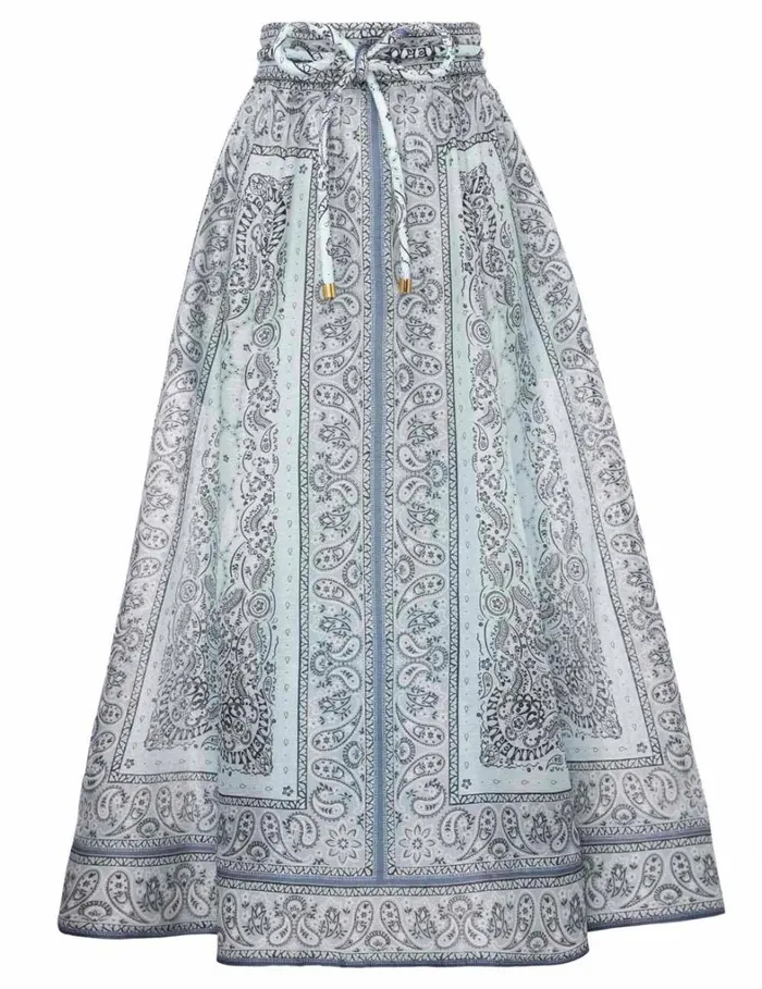 Women Skirts Zimmermann Matchmaker Gathered Midi Skirt Blue Bandana