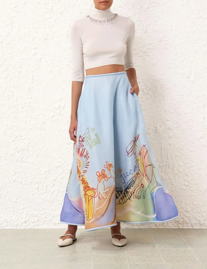 Women Skirts Zimmermann Matchmaker Poster Flare Skirt Poster Print