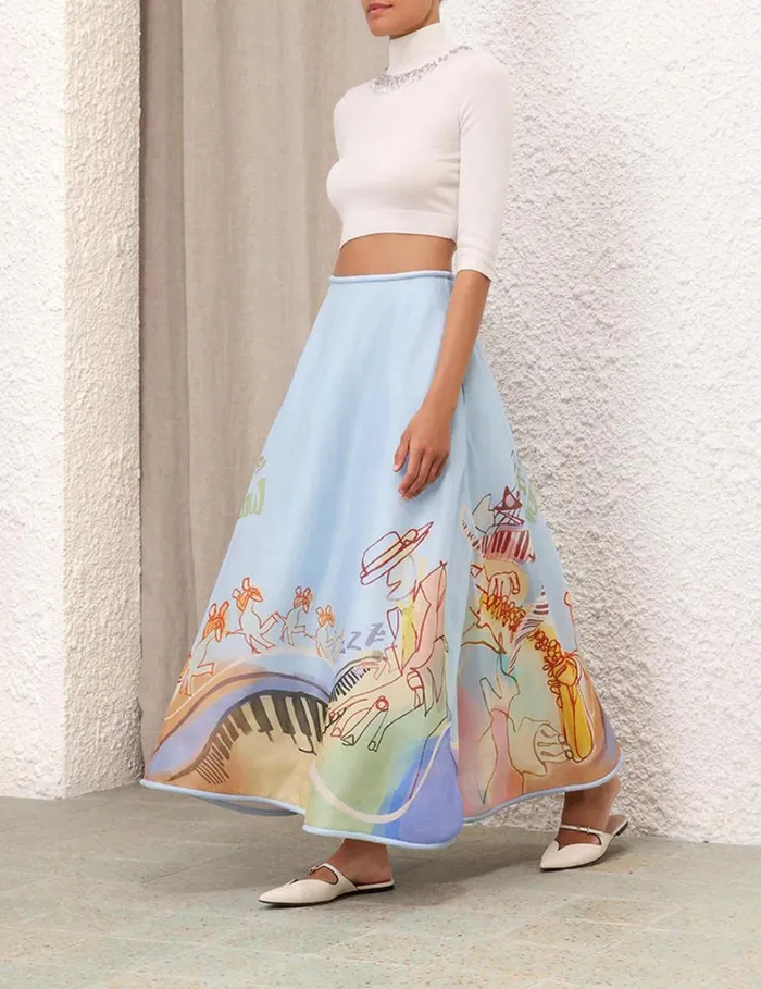 Women Skirts Zimmermann Matchmaker Poster Flare Skirt Poster Print