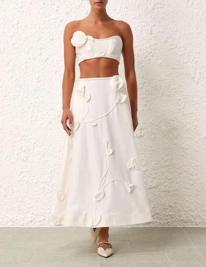 Women Skirts Zimmermann Matchmaker Rose Flare Skirt Ivory