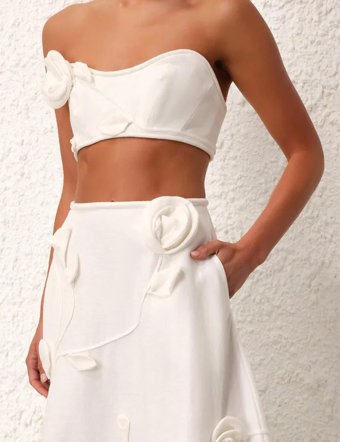 Women Skirts Zimmermann Matchmaker Rose Flare Skirt Ivory