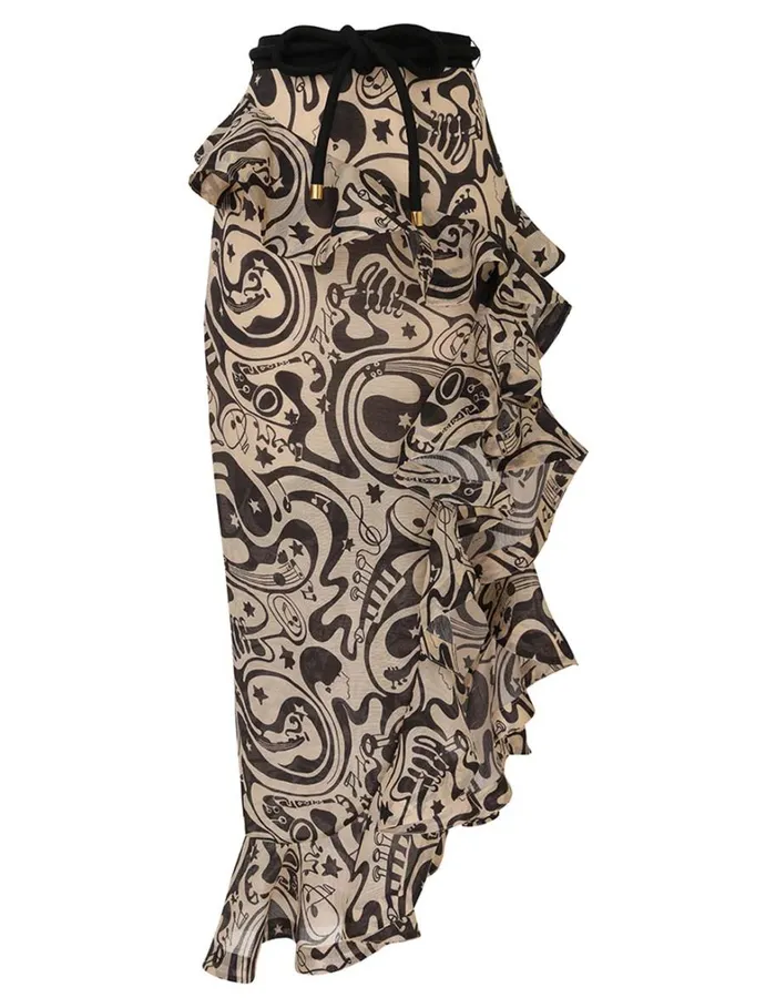 Women Skirts Zimmermann Matchmaker Waterfall Skirt Blacktea Abstract Musical
