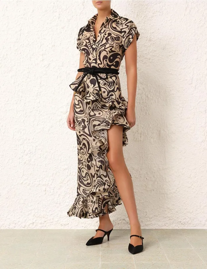 Women Skirts Zimmermann Matchmaker Waterfall Skirt Blacktea Abstract Musical