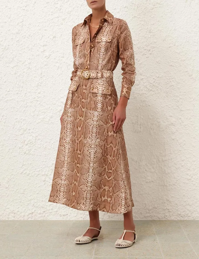Women Skirts Zimmermann Natura Aline Midi Skirt Tan Snake