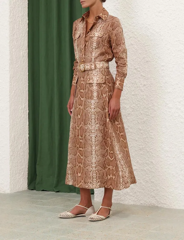 Women Skirts Zimmermann Natura Aline Midi Skirt Tan Snake