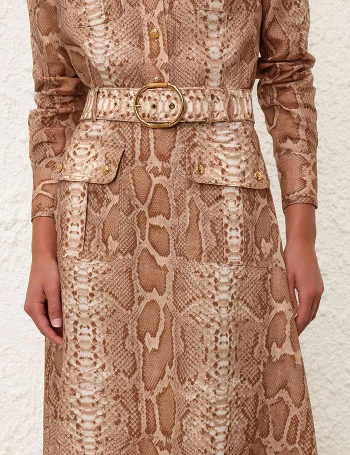 Women Skirts Zimmermann Natura Aline Midi Skirt Tan Snake