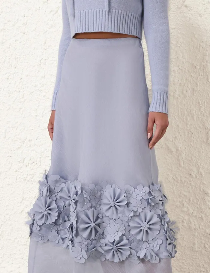 Women Skirts Zimmermann Natura Applique Flower Skirt Lilac Blue