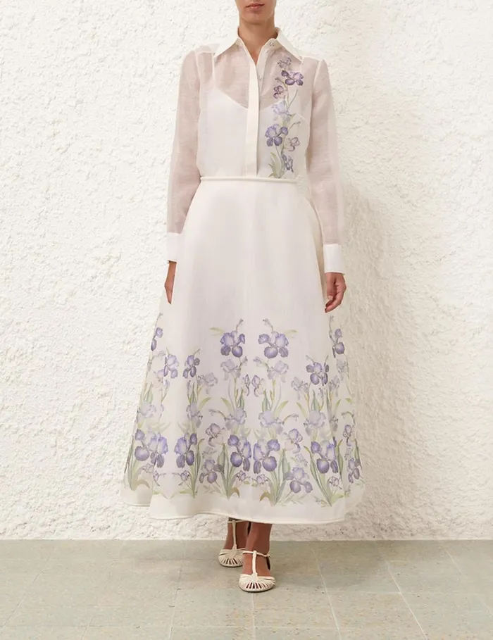 Women Skirts Zimmermann Natura Flare Skirt Blue Iris
