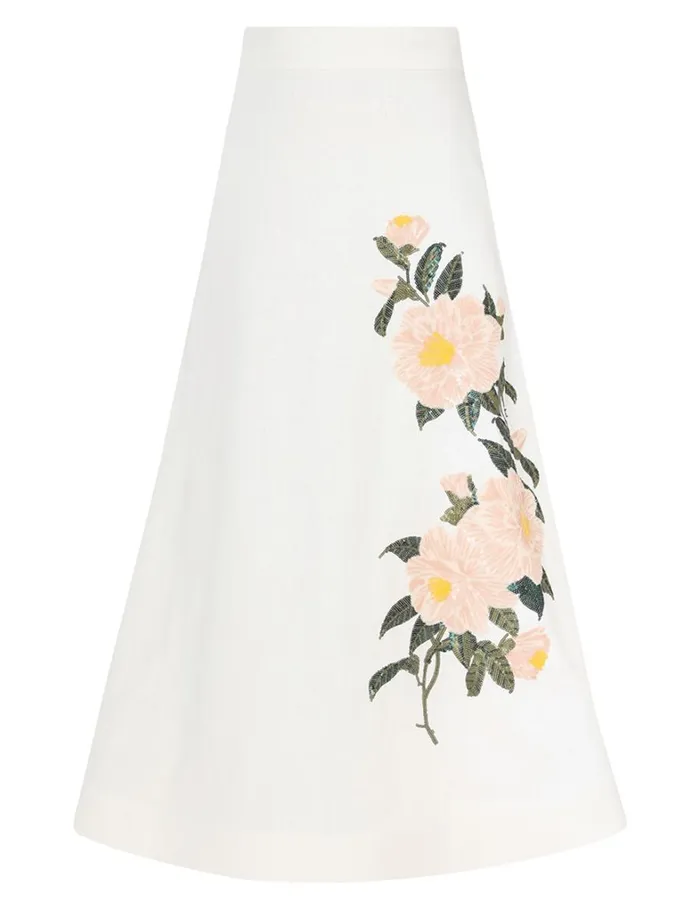 Women Skirts Zimmermann Natura Flare Skirt Ivory Camellia