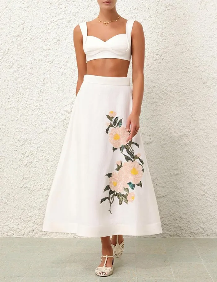 Women Skirts Zimmermann Natura Flare Skirt Ivory Camellia